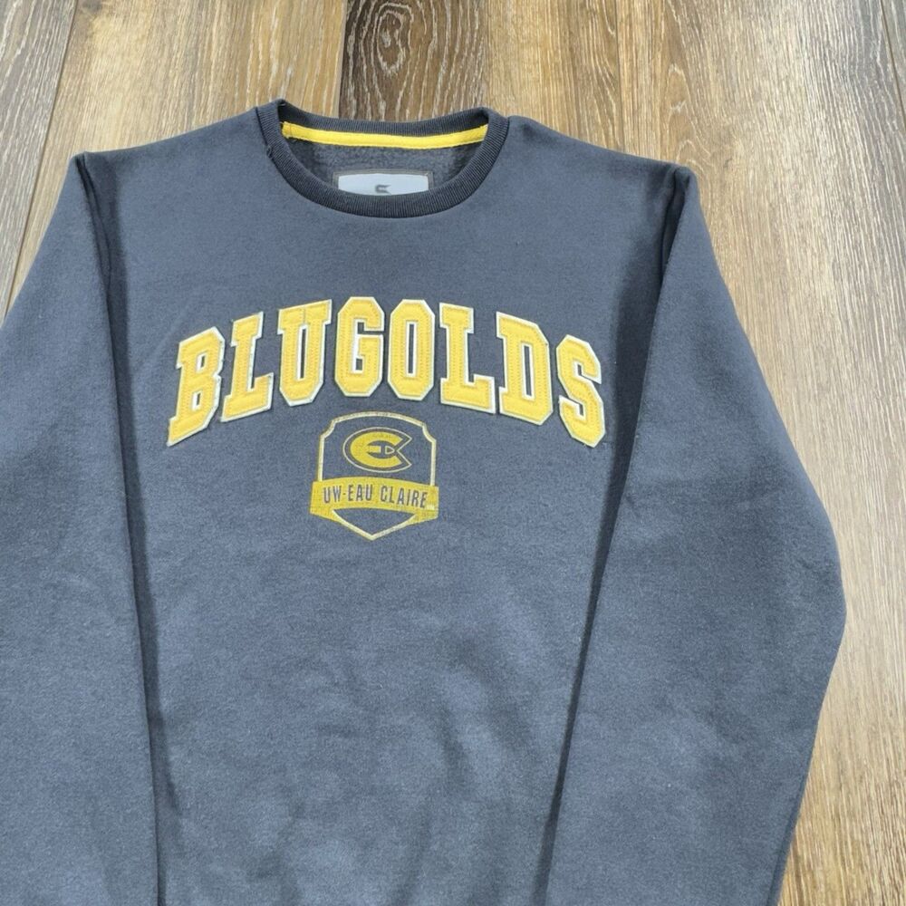 Vintage Eau Claire Sweatshirt Mens S Blue University Blugolds UWEC NCAA Team Y2K